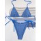 Backless Bandage Hollow Solid Color Padded Halter-Neck Bikini Swimsuit