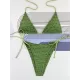 Backless Bandage Hollow Solid Color Padded Halter-Neck Bikini Swimsuit Backless Bandage Hollow Solid Color Padded Halter-Neck Bikini Swimsuit