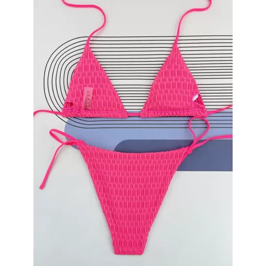 Backless Bandage Hollow Solid Color Padded Halter-Neck Bikini Swimsuit Backless Bandage Hollow Solid Color Padded Halter-Neck Bikini Swimsuit