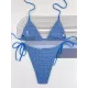 Backless Bandage Hollow Solid Color Padded Halter-Neck Bikini Swimsuit Backless Bandage Hollow Solid Color Padded Halter-Neck Bikini Swimsuit