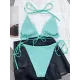 Backless Bandage Hollow Solid Color Padded Halter-Neck Bikini Swimsuit Backless Bandage Hollow Solid Color Padded Halter-Neck Bikini Swimsuit