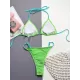 Bandage Color-Block Hollow Padded Halter-Neck Bikini Swimsuit Bandage Color-Block Hollow Padded Halter-Neck Bikini Swimsuit