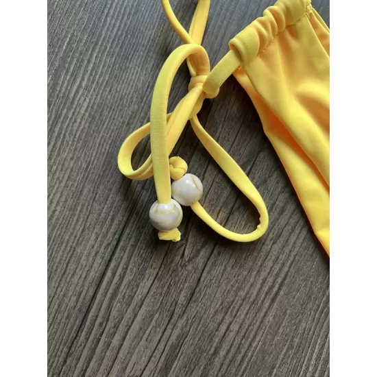 Backless Bandage Drawstring Solid Color Padded Bikini Swimsuit Backless Bandage Drawstring Solid Color Padded Bikini Swimsuit