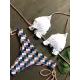 Beach Padded Tie Side Checkered Halter-Neck Bikini Swimsuit Beach Padded Tie Side Checkered Halter-Neck Bikini Swimsuit