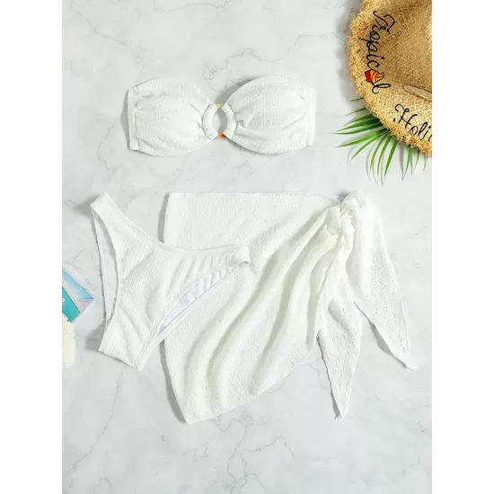 Beach Padded Strapless Solid Color Bikini Swimsuit Three Pieces Set Beach Padded Strapless Solid Color Bikini Swimsuit Three Pieces Set