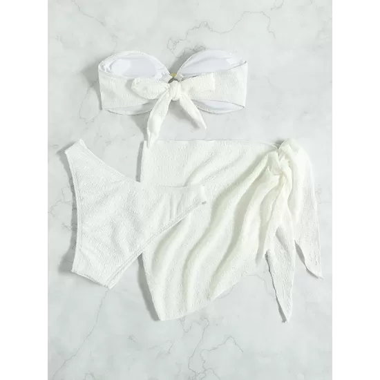 Beach Padded Strapless Solid Color Bikini Swimsuit Three Pieces Set Beach Padded Strapless Solid Color Bikini Swimsuit Three Pieces Set