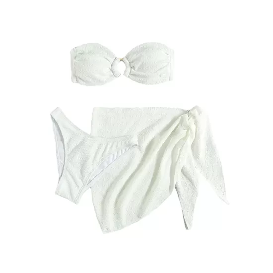 Beach Padded Strapless Solid Color Bikini Swimsuit Three Pieces Set Beach Padded Strapless Solid Color Bikini Swimsuit Three Pieces Set