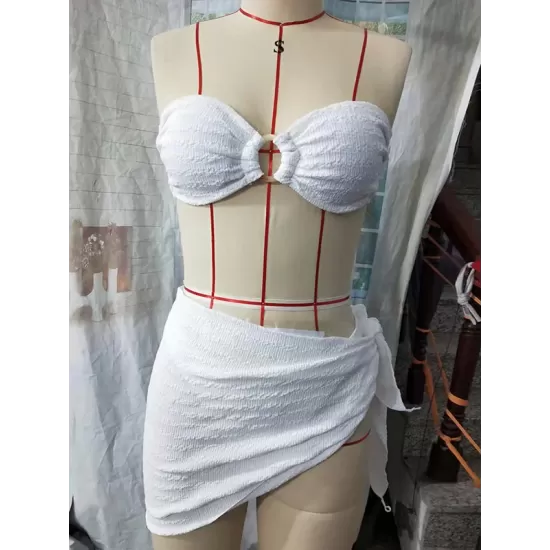 Beach Padded Strapless Solid Color Bikini Swimsuit Three Pieces Set Beach Padded Strapless Solid Color Bikini Swimsuit Three Pieces Set