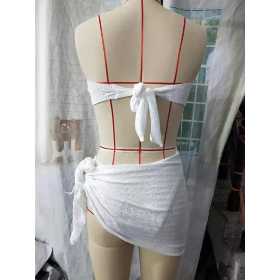 Beach Padded Strapless Solid Color Bikini Swimsuit Three Pieces Set Beach Padded Strapless Solid Color Bikini Swimsuit Three Pieces Set