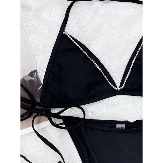 Tie Side Solid Color Halter-Neck Bikini Swimsuit Tie Side Solid Color Halter-Neck Bikini Swimsuit