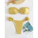 Swimming Pool Padded Falbala Solid Color Off-The-Shoulder Bikini Swimsuit Swimming Pool Padded Falbala Solid Color Off-The-Shoulder Bikini Swimsuit