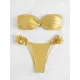Swimming Pool Padded Falbala Solid Color Off-The-Shoulder Bikini Swimsuit Swimming Pool Padded Falbala Solid Color Off-The-Shoulder Bikini Swimsuit