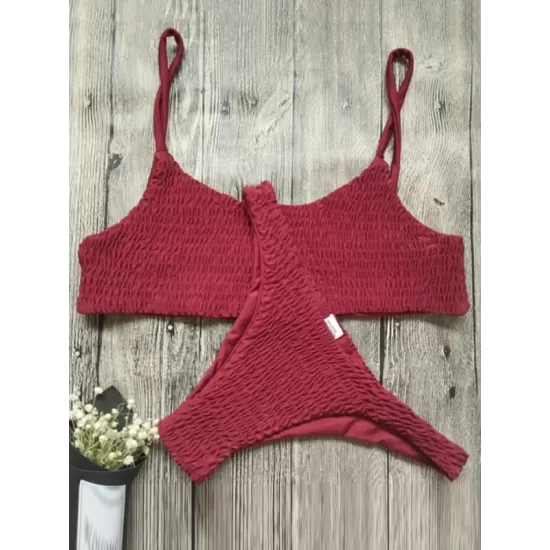 Vacation Solid Color Spaghetti-Neck Bikini Swimsuit Vacation Solid Color Spaghetti-Neck Bikini Swimsuit