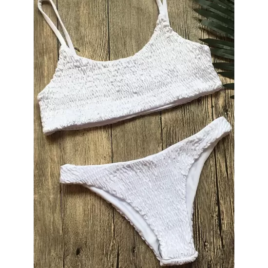 Vacation Solid Color Spaghetti-Neck Bikini Swimsuit Vacation Solid Color Spaghetti-Neck Bikini Swimsuit