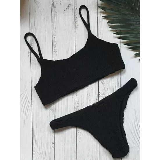 Vacation Solid Color Spaghetti-Neck Bikini Swimsuit Vacation Solid Color Spaghetti-Neck Bikini Swimsuit