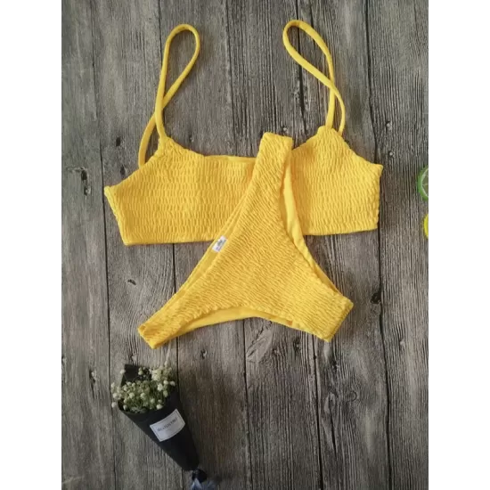 Vacation Solid Color Spaghetti-Neck Bikini Swimsuit Vacation Solid Color Spaghetti-Neck Bikini Swimsuit