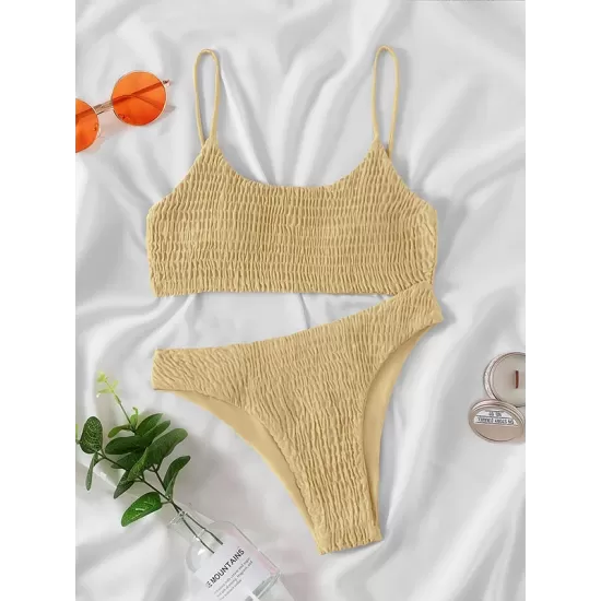 Vacation Solid Color Spaghetti-Neck Bikini Swimsuit Vacation Solid Color Spaghetti-Neck Bikini Swimsuit