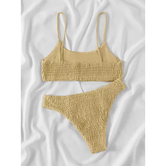 Vacation Solid Color Spaghetti-Neck Bikini Swimsuit Vacation Solid Color Spaghetti-Neck Bikini Swimsuit