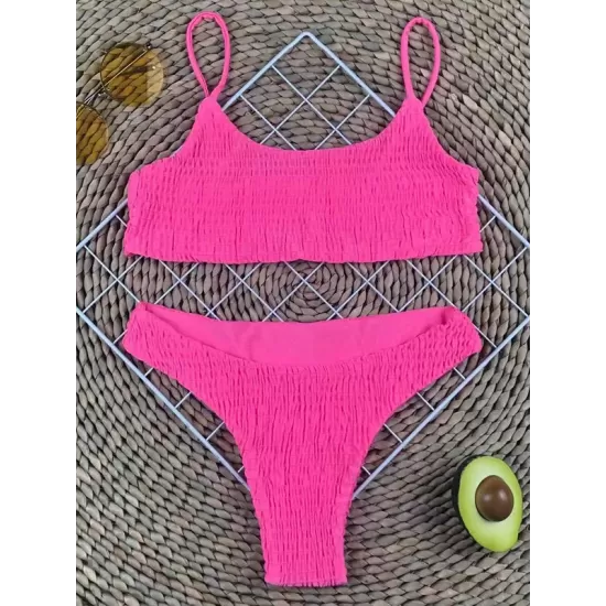 Vacation Solid Color Spaghetti-Neck Bikini Swimsuit Vacation Solid Color Spaghetti-Neck Bikini Swimsuit