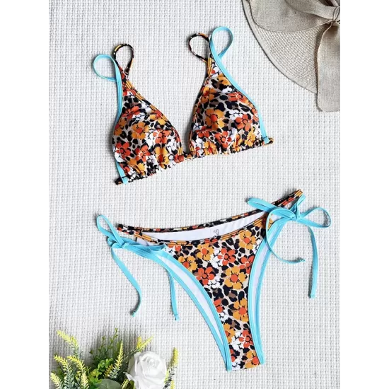 Vacation Tie Side Printed Halter-Neck Bikini Swimsuit Vacation Tie Side Printed Halter-Neck Bikini Swimsuit