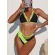 Padded Mesh Contrast Color Halter-Neck Bikini Swimsuit Padded Mesh Contrast Color Halter-Neck Bikini Swimsuit