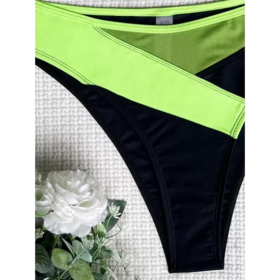 Padded Mesh Contrast Color Halter-Neck Bikini Swimsuit Padded Mesh Contrast Color Halter-Neck Bikini Swimsuit
