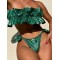 Padded Ruffled Falbala Off-The-Shoulder Bikini Swimsuit