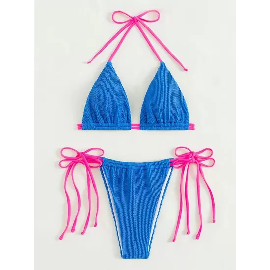 Halterneck Triangle Drawstring Bikini Set Halterneck Triangle Drawstring Bikini Set