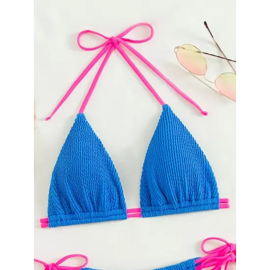 Halterneck Triangle Drawstring Bikini Set Halterneck Triangle Drawstring Bikini Set