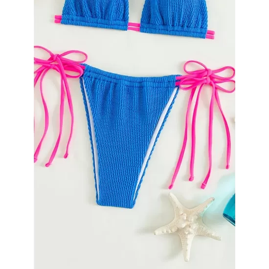 Halterneck Triangle Drawstring Bikini Set Halterneck Triangle Drawstring Bikini Set