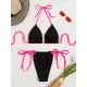 Halterneck Triangle Drawstring Bikini Set Halterneck Triangle Drawstring Bikini Set