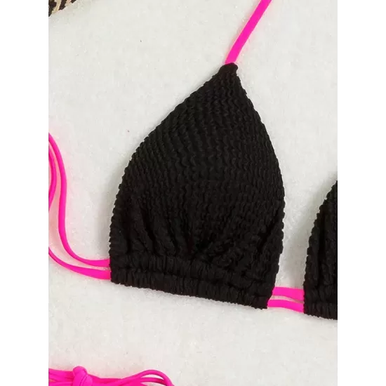 Halterneck Triangle Drawstring Bikini Set Halterneck Triangle Drawstring Bikini Set