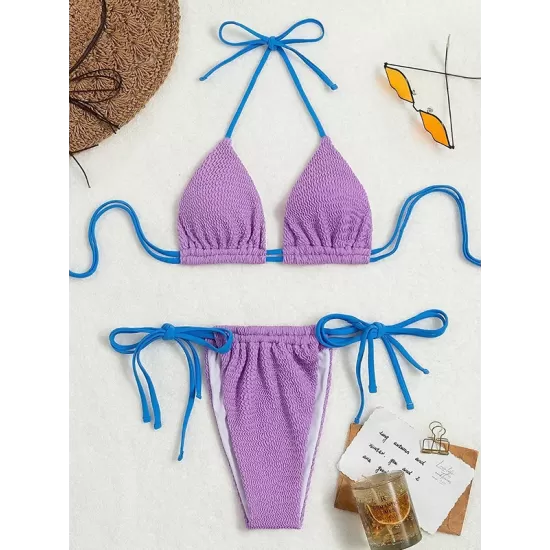 Halterneck Triangle Drawstring Bikini Set Halterneck Triangle Drawstring Bikini Set