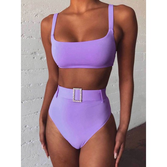 Spaghetti Neck High Waist Belted Bikini Set Spaghetti Neck High Waist Belted Bikini Set