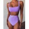 Spaghetti Neck High Waist Belted Bikini Set