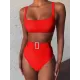 Spaghetti Neck High Waist Belted Bikini Set Spaghetti Neck High Waist Belted Bikini Set