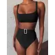 Spaghetti Neck High Waist Belted Bikini Set Spaghetti Neck High Waist Belted Bikini Set