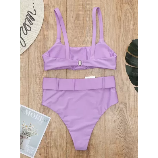 Spaghetti Neck High Waist Belted Bikini Set Spaghetti Neck High Waist Belted Bikini Set