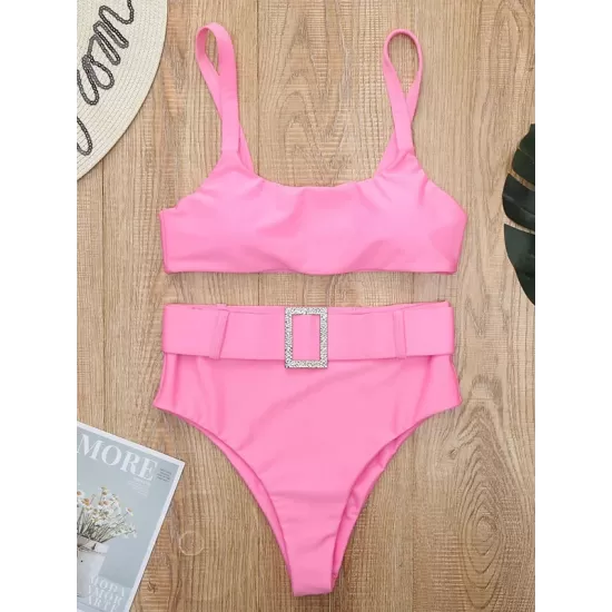 Spaghetti Neck High Waist Belted Bikini Set Spaghetti Neck High Waist Belted Bikini Set