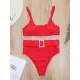 Spaghetti Neck High Waist Belted Bikini Set Spaghetti Neck High Waist Belted Bikini Set