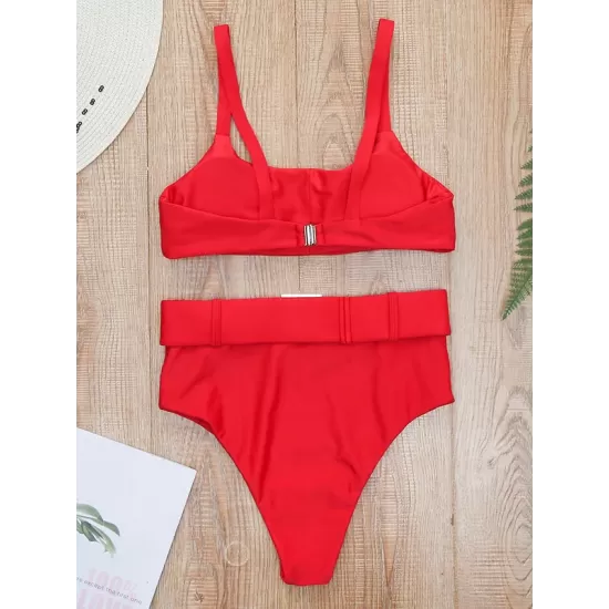 Spaghetti Neck High Waist Belted Bikini Set Spaghetti Neck High Waist Belted Bikini Set