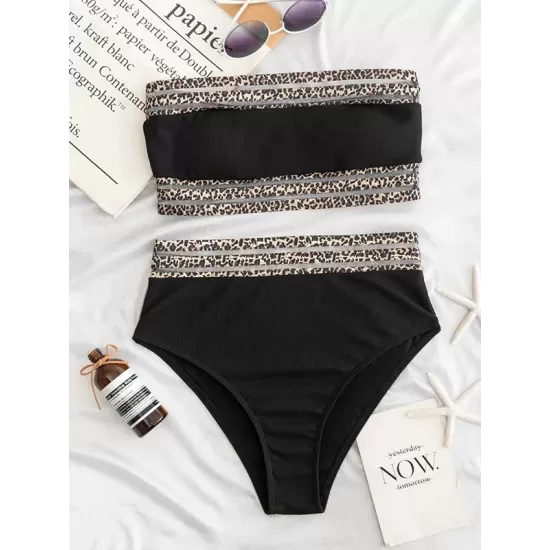 Bandeau Leopard Two Pieces Bikini Set Bandeau Leopard Two Pieces Bikini Set