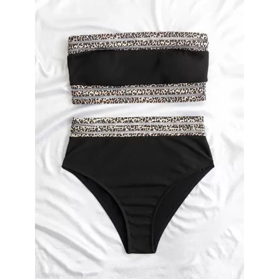 Bandeau Leopard Two Pieces Bikini Set Bandeau Leopard Two Pieces Bikini Set