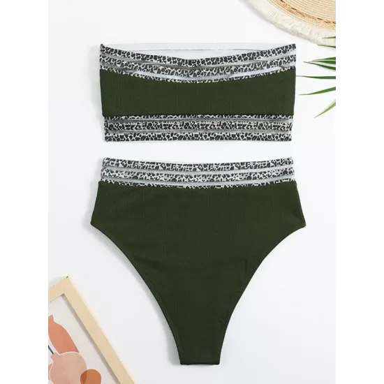 Bandeau Leopard Two Pieces Bikini Set Bandeau Leopard Two Pieces Bikini Set