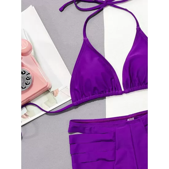 Halterneck Triangle High Waist Two Pieces Bikini Set Halterneck Triangle High Waist Two Pieces Bikini Set