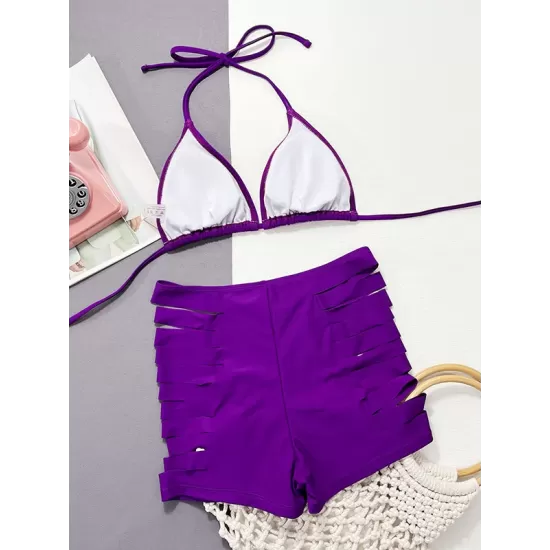 Halterneck Triangle High Waist Two Pieces Bikini Set Halterneck Triangle High Waist Two Pieces Bikini Set
