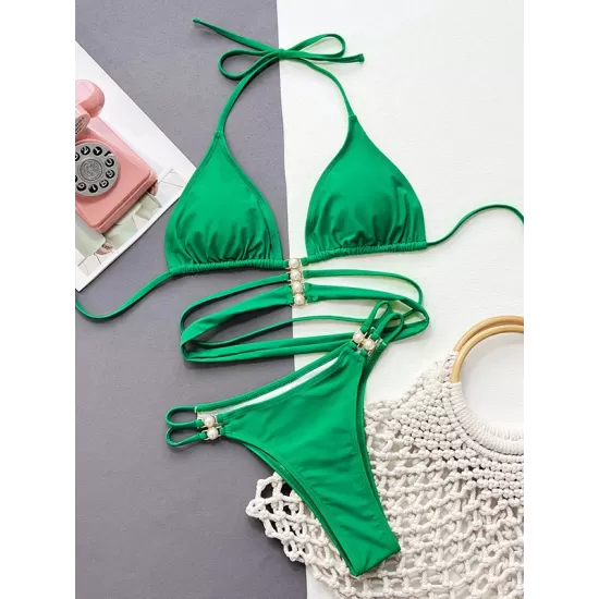 Triangle Pearls Two Pieces Bikini Set Triangle Pearls Two Pieces Bikini Set