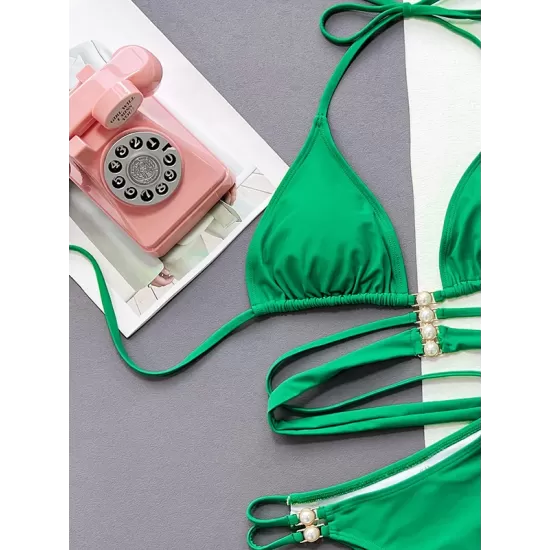 Triangle Pearls Two Pieces Bikini Set Triangle Pearls Two Pieces Bikini Set