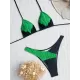Padded Contrast Color Hollow Deep V-Neck Bikini Swimsuit Padded Contrast Color Hollow Deep V-Neck Bikini Swimsuit