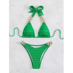 Padded Solid Color Halter-Neck Bikini Swimsuit